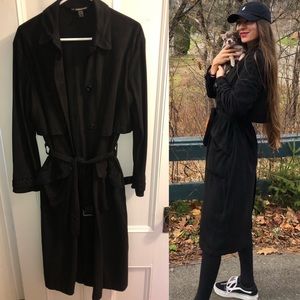 ZARA Trf Black Suede Trench long Coat S M